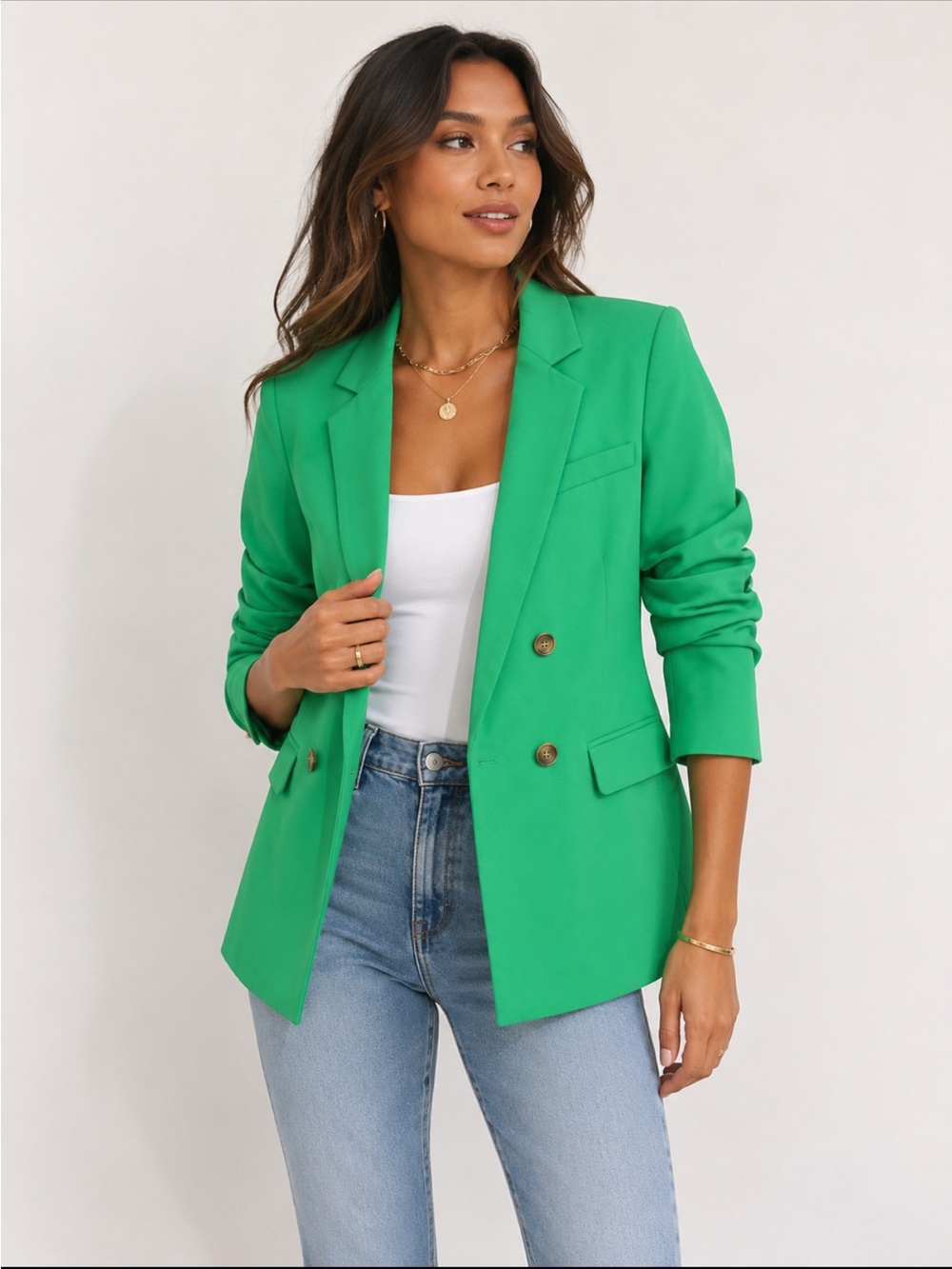 Aaron& Amber Tailored Kelly Green Double-Breasted Blazer Jacket